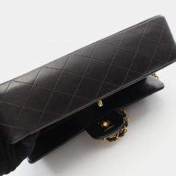 Pre Owned Chanel Matelasse Double Flap Shoulder Bag Lambskin Black Ghw