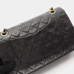 Pre Owned Chanel Matelasse Double Flap Shoulder Bag Lambskin Black Ghw