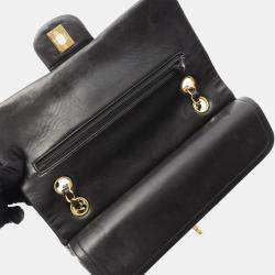 Pre Owned Chanel Matelasse Double Flap Shoulder Bag Lambskin Black Ghw