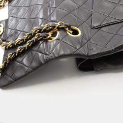 Pre Owned Chanel Matelasse Double Flap Shoulder Bag Lambskin Black Ghw