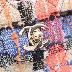 Pre Owned Chanel Matelasse Double Flap Chain Shoulder Bag Fabric Leather Beige Multi Ghw