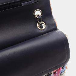 Pre Owned Chanel Matelasse Double Flap Chain Shoulder Bag Fabric Leather Beige Multi Ghw