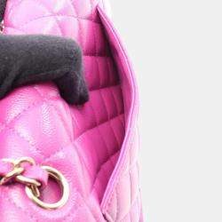 Pre Owned Chanel Matelasse Double Flap Chain Shoulder Bag Calfskin Pink Ghw