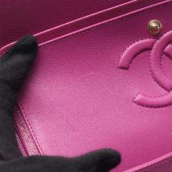 Pre Owned Chanel Matelasse Double Flap Chain Shoulder Bag Calfskin Pink Ghw