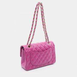 Pre Owned Chanel Matelasse Double Flap Chain Shoulder Bag Calfskin Pink Ghw