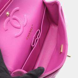 Pre Owned Chanel Matelasse Double Flap Chain Shoulder Bag Calfskin Pink Ghw