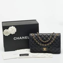 Pre Owned Chanel Black Quilted Caviar Leather Jumbo Classic Double Flap Bag