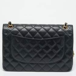 Pre Owned Chanel Black Quilted Caviar Leather Jumbo Classic Double Flap Bag