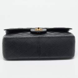 Pre Owned Chanel Black Quilted Caviar Leather Jumbo Classic Double Flap Bag