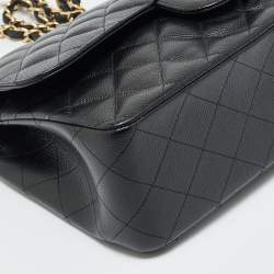 Pre Owned Chanel Black Quilted Caviar Leather Jumbo Classic Double Flap Bag