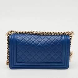 Pre Owned Chanel Navy Blue Quilted Leather Medium Classic Boy Flap Bag