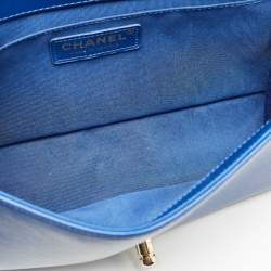 Pre Owned Chanel Navy Blue Quilted Leather Medium Classic Boy Flap Bag