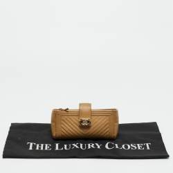 Pre Owned Chanel Beige Chevron Leather Boy Phone Holder Pouch 