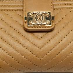 Pre Owned Chanel Beige Chevron Leather Boy Phone Holder Pouch 