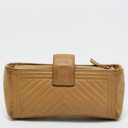 Pre Owned Chanel Beige Chevron Leather Boy Phone Holder Pouch 