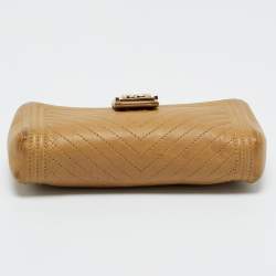 Pre Owned Chanel Beige Chevron Leather Boy Phone Holder Pouch 