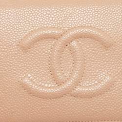 Pre Owned Chanel Beige Caviar Leather CC Bifold Long Wallet