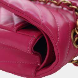 Pre Owned Chanel Pink Medium Classic Chevron Lambskin Double Flap