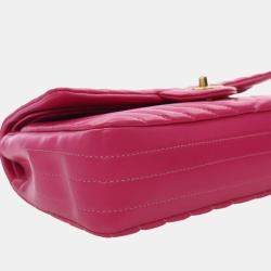 Pre Owned Chanel Pink Medium Classic Chevron Lambskin Double Flap