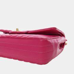 Pre Owned Chanel Pink Medium Classic Chevron Lambskin Double Flap