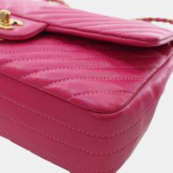 Pre Owned Chanel Pink Medium Classic Chevron Lambskin Double Flap