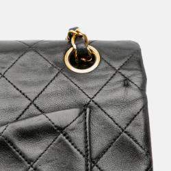 Pre Owned Chanel Black Small Classic Lambskin Double Flap