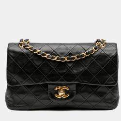 Pre Owned Chanel Black Small Classic Lambskin Double Flap