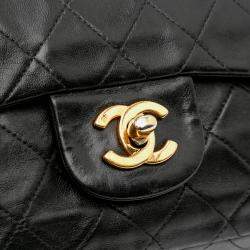 Pre Owned Chanel Black Small Classic Lambskin Double Flap
