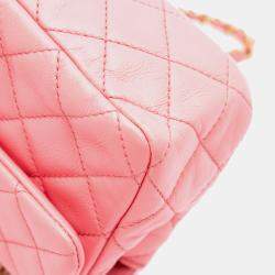 Pre Owned Chanel Pink Mini Rectangular Classic Lambskin Pearl Crush Single Flap