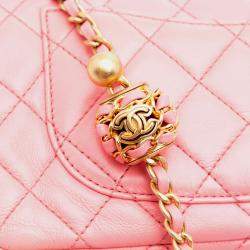 Pre Owned Chanel Pink Mini Rectangular Classic Lambskin Pearl Crush Single Flap