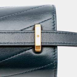 Pre Owned Chanel Green CC Chevron Calfskin Medal Flap