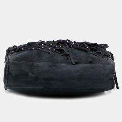 Pre Owned Chanel Black Mini Suede Studded Fringe Tote