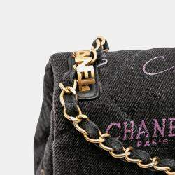 Pre Owned Chanel Grey Mini Rectangular Quilted Denim Mood Flap