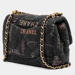 Pre Owned Chanel Grey Mini Rectangular Quilted Denim Mood Flap