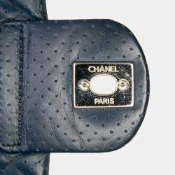 Pre Owned Chanel Navy Blue CC Quilted Perforated Aged Calfskin Flap