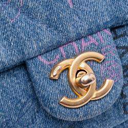 Pre Owned Chanel Blue Mini Rectangular Quilted Denim Mood Flap