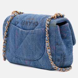 Pre Owned Chanel Blue Mini Rectangular Quilted Denim Mood Flap