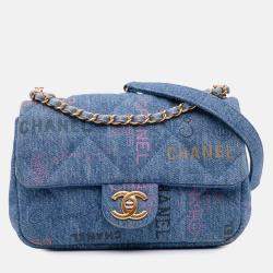 Pre Owned Chanel Blue Mini Rectangular Quilted Denim Mood Flap
