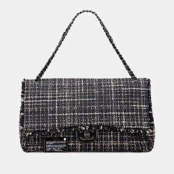 Pre Owned Chanel Black XXL CC Tweed Single Flap