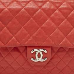 Pre Owned Chanel Red Quilted Leather Chain Around Flap Bag