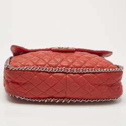 Pre Owned Chanel Red Quilted Leather Chain Around Flap Bag