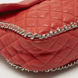 Pre Owned Chanel Red Quilted Leather Chain Around Flap Bag
