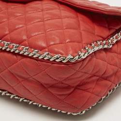 Pre Owned Chanel Red Quilted Leather Chain Around Flap Bag