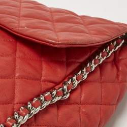 Pre Owned Chanel Red Quilted Leather Chain Around Flap Bag