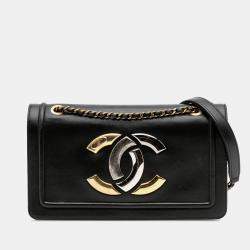 Pre Owned Chanel Black Lambskin CC Antico Flap Bag