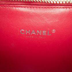 Pre Owned Chanel White Small Caviar Striped CC Filigree Vanity Case