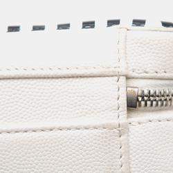 Pre Owned Chanel White Small Caviar Striped CC Filigree Vanity Case