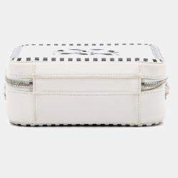 Pre Owned Chanel White Small Caviar Striped CC Filigree Vanity Case