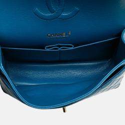Pre Owned Chanel Blue Medium Classic Caviar Double Flap