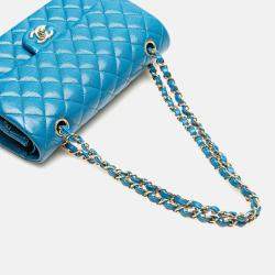 Pre Owned Chanel Blue Medium Classic Caviar Double Flap